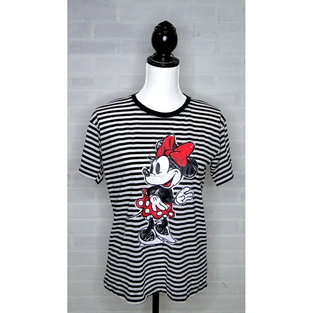 DISNEY WOMEN XSmall BLACK WHITE CLASSIC SKETCH MINNIE SHORT SLEEVE T-SHIRT